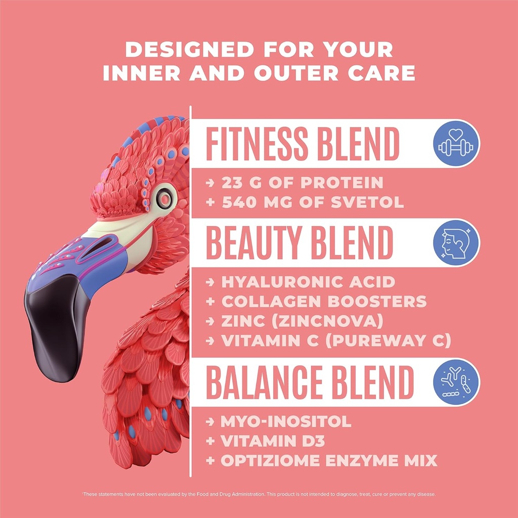 BIRDMAN Fitmingo Vegan Protein Powder with Inositol, Collagen Boosters, Hyaluronic Acid and Vitamins | Low Carb, Dairy Free, Low Calorie | 23g Plant Based Blueberry Protein Powder with Myo-Inositol 3