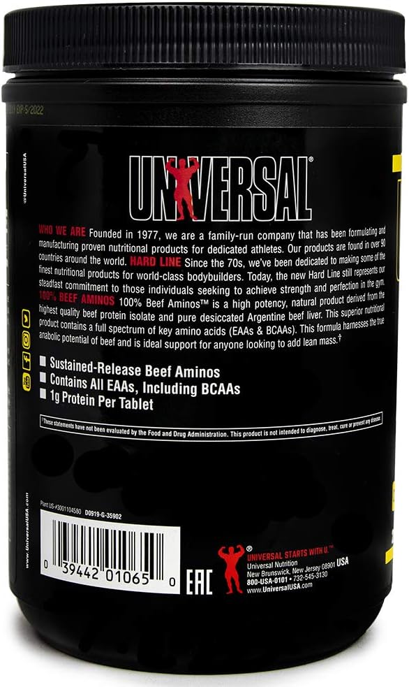 Universal Nutrition - 100% Beef Aminos -3g of Beef Protein Isolate for Recovery and Growth - 200 Tabs 6