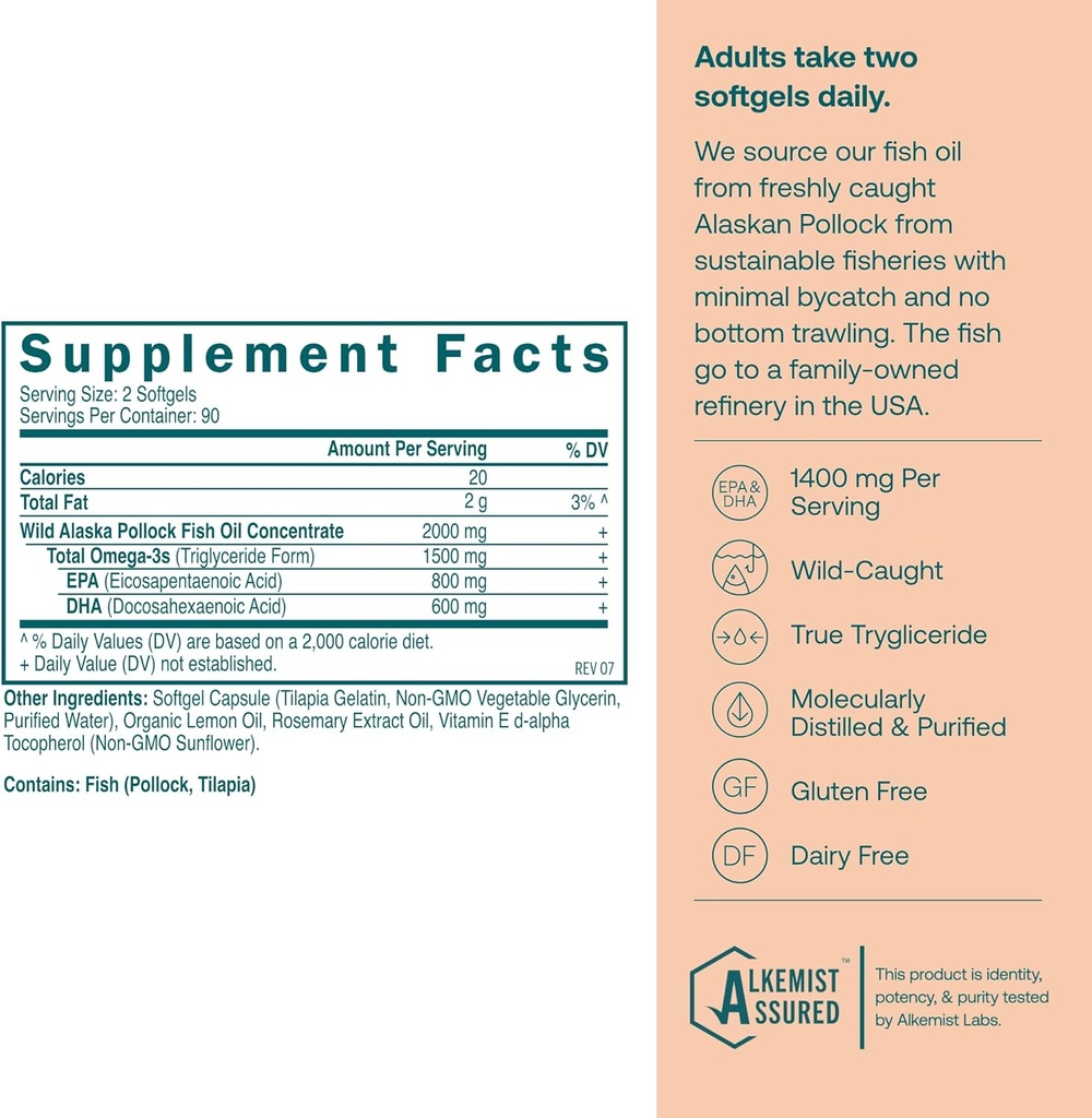 True Grace Omega-3 Fish Oil - 180 Softgels - 1400 mg EPA + DHA - Brain, Heart, Joint & Immune Health - Organic, Gluten Free, Soy Free 3