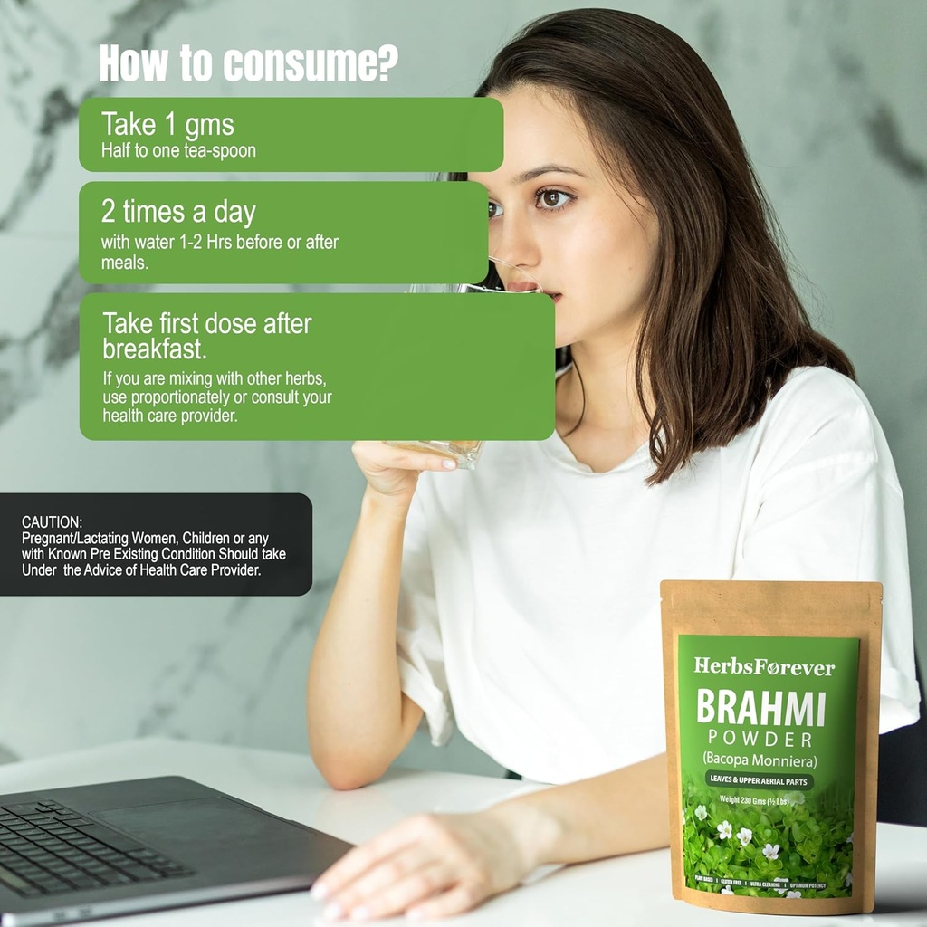 Herbsforever Brahmi Powder I 100% Pure Bacopa Monnieri I Natural Herbal Supplement – Non-GMO, Vegan, Gluten-Free I Supports Wellness – Premium Quality 230 GMS 6