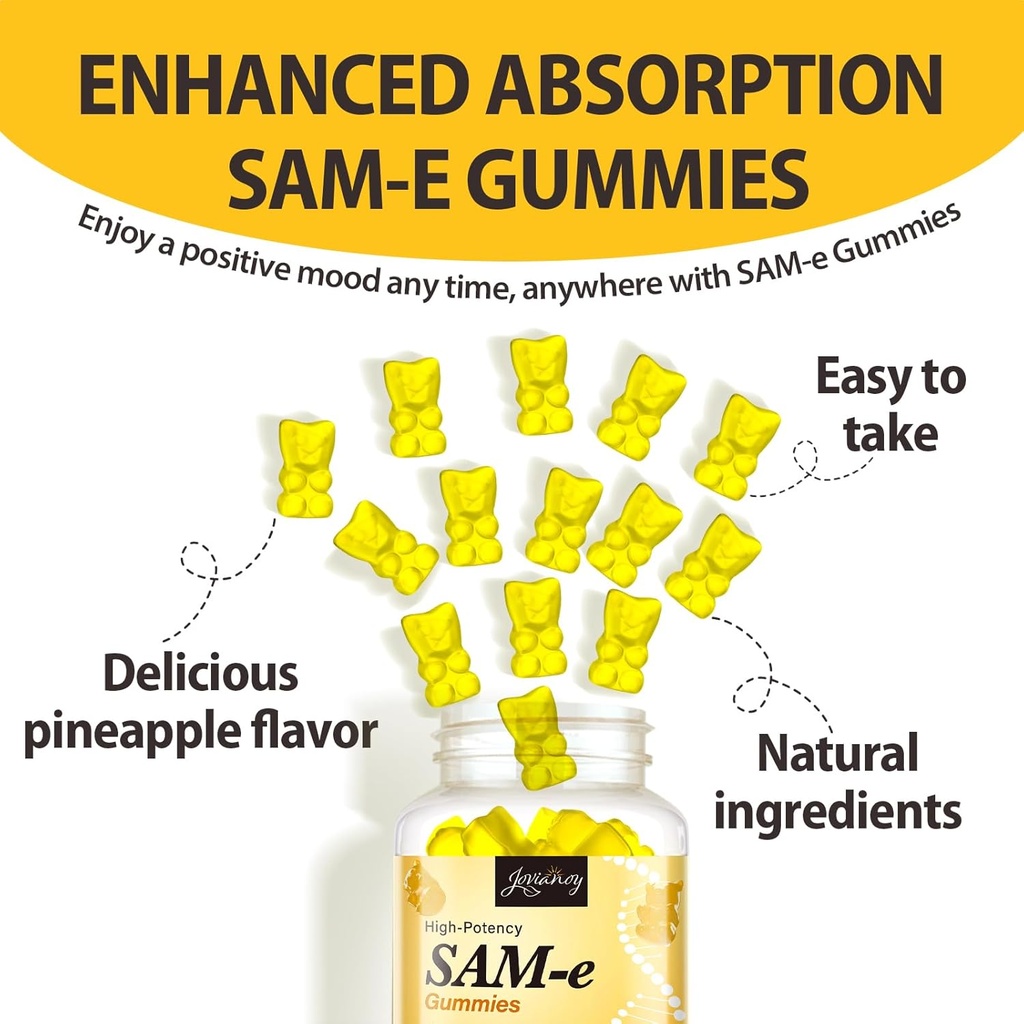 SAM-e Gummies with L-Tyrosine, Vitamin B Complex & NAC, CoQ10, High-Potency SAM-e Supplement - Pineapple Flavor, for Mood, Joint, Cognitive & Liver Detox, Vegan Friendly, 180 Gummies 6