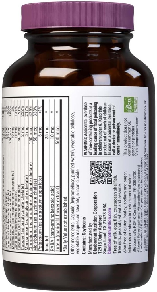 Bluebonnet Nutrition Mult One (with Iron), Daily Nutritional Support*, Vegetarian Friendly, Kosher Certified, Gluten-Free, Dairy-Free, 60 Vegetable Capsules, 60 Servings 4