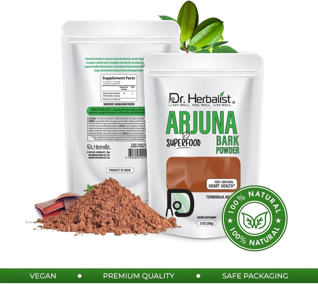 DR Herbalist Arjuna Powder - 200g - 100% Herbal, Natural & Authentic - Herbal Powder for Heart Health - Resealable Pouch 3