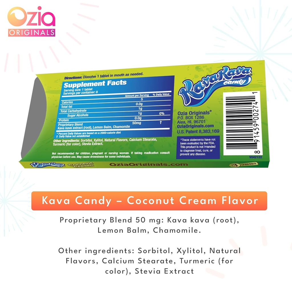 Kava Kava Candy - 8 Kava Candies Per Pack, Kava Extract Stress Relief Supplement, Natural Kava Root Chill Happy Pill, Encourages Positive Mood - Coconut Cream Flavor, 4 Packs 3