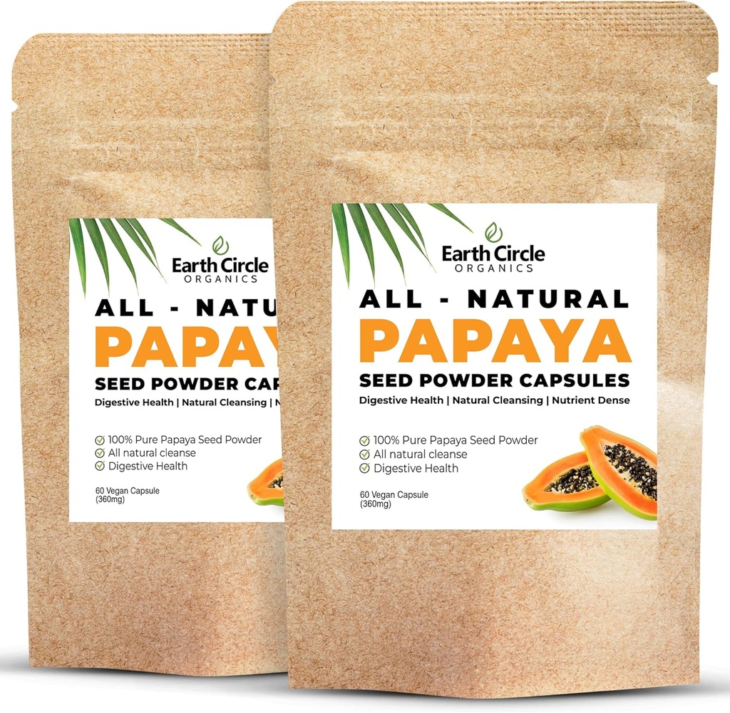 Papaya Seed Powder Capsules – Powerful Papain Supplement with Vitamins A, C, & E & Enzymes for Digestion & Gut Health – 360mg/Serving – 60 Vegan Capsules per Pack (Pack of 2, 60-120 Day Supply) 2