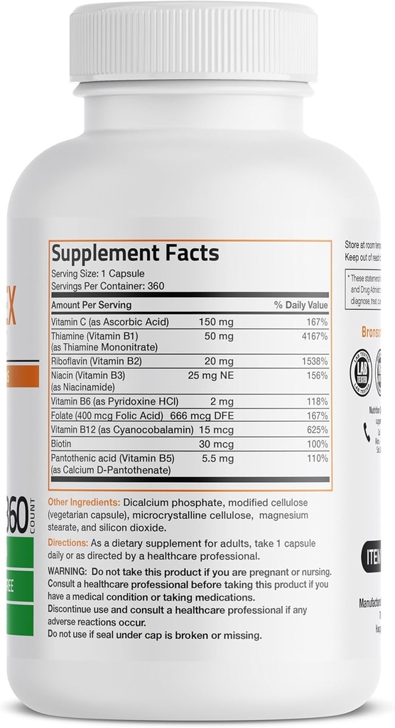 Bronson Vitamin B Complex with Vitamin C - Immune Health, Energy Support & Nervous System Support - Non-GMO, 360 Vegetarian Capsules 3