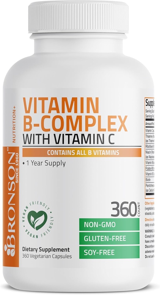 Bronson Vitamin B Complex with Vitamin C - Immune Health, Energy Support & Nervous System Support - Non-GMO, 360 Vegetarian Capsules 6