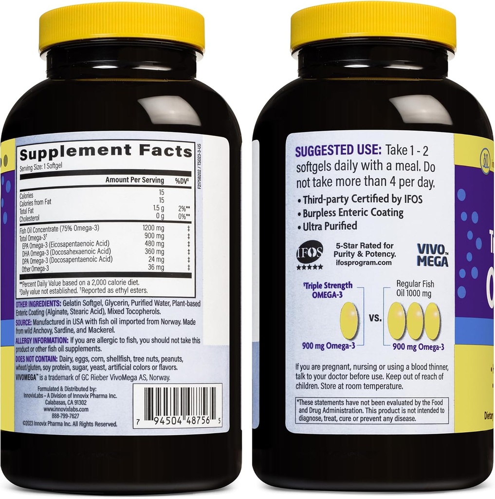 InnovixLabs Vitamin K2 & Triple Omega Bundle Full Spectrum Vitamin K2 (90 Softgels) Triple Strength Omega-3 Fish Oil (200 Softgels). Supports Healthy Bones, Arteries and Joints. * 4