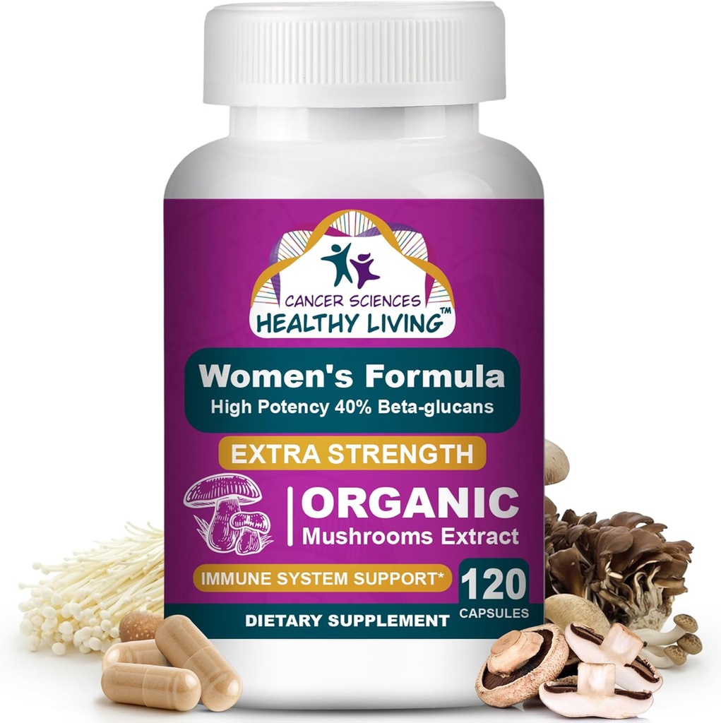 Cancer Sciences Organic Multivitamin for Women - Mushroom Supplement Extract - Hormonal & Immune Support Vitamins - 1,500mg Non-GMO Wellness Mushroom Complex with 40% Beta-Glucans,120 Capsules 2