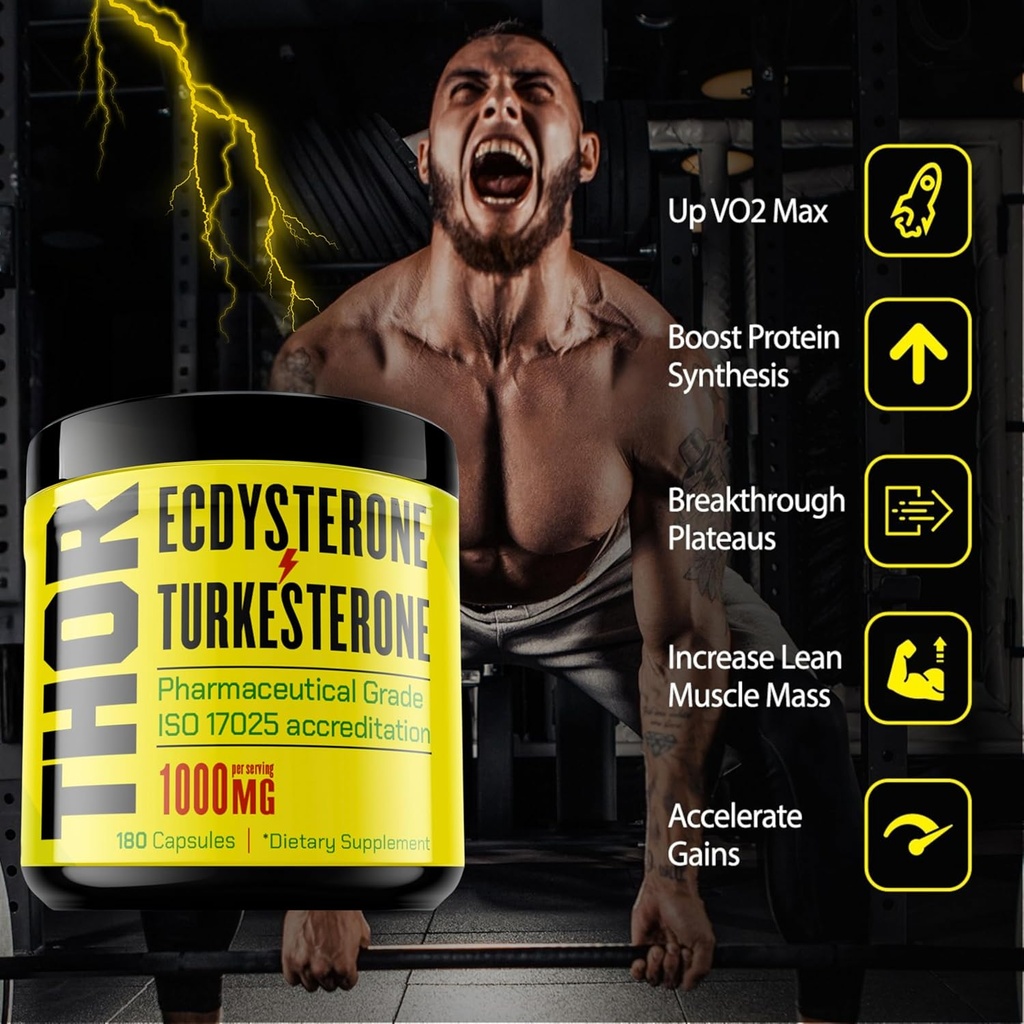Turkesterone + Ecdysterone | Anabolic Supplement (3 Months - 180 Caps) Olympic Grade Testing - ISO 17025 Certification |1000mg - 98%-95% Purity with Lab Synthesized Cyclodextrin | Beta Ecdisterona 3