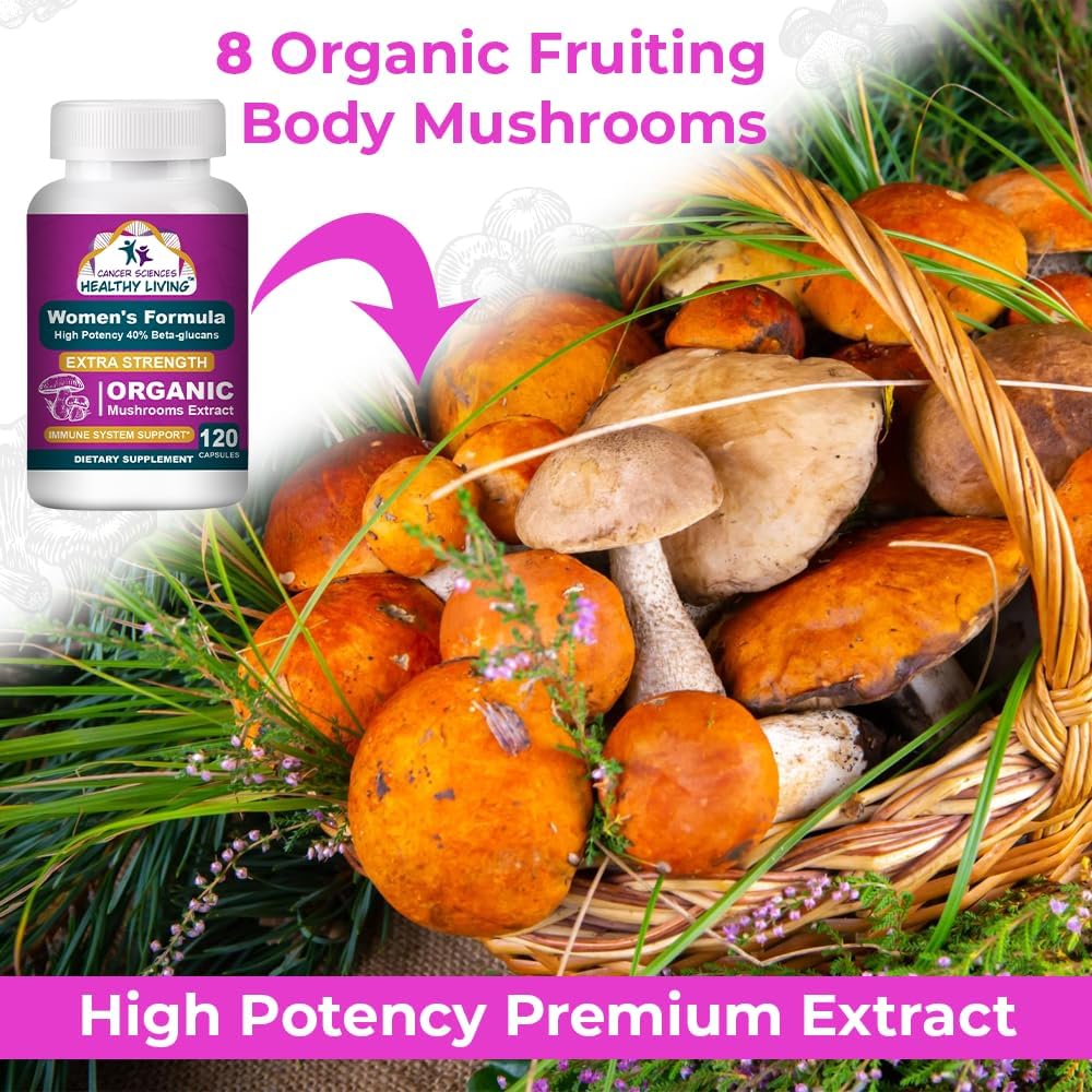 Cancer Sciences Organic Multivitamin for Women - Mushroom Supplement Extract - Hormonal & Immune Support Vitamins - 1,500mg Non-GMO Wellness Mushroom Complex with 40% Beta-Glucans,120 Capsules 6