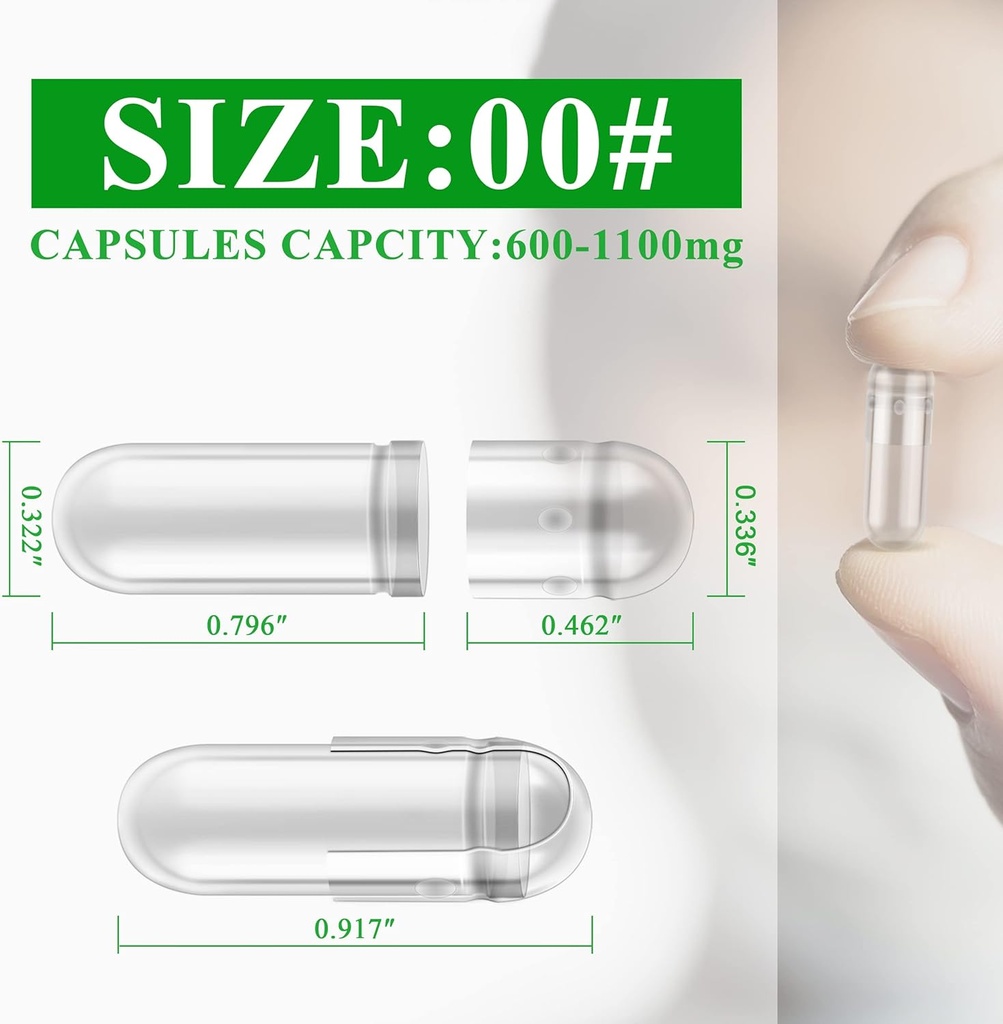 wananfu Size 00 Empty Capsules Vegetarian (500 Count) Bundle with Micro Lab Spoon, Clear Fillable Veggie Pill Capsules 00 for Making Your Own Supplements 6