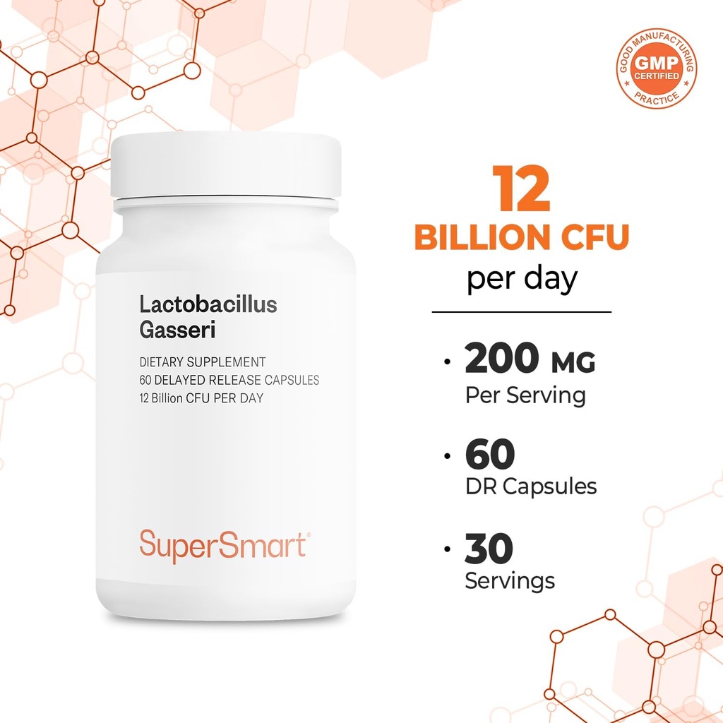 Supersmart - Lactobacillus Gasseri 12 Billion CFU per Day - Probiotic Supplement | Non-GMO & Gluten Free - 60 DR Capsules (Delayed Release) 6