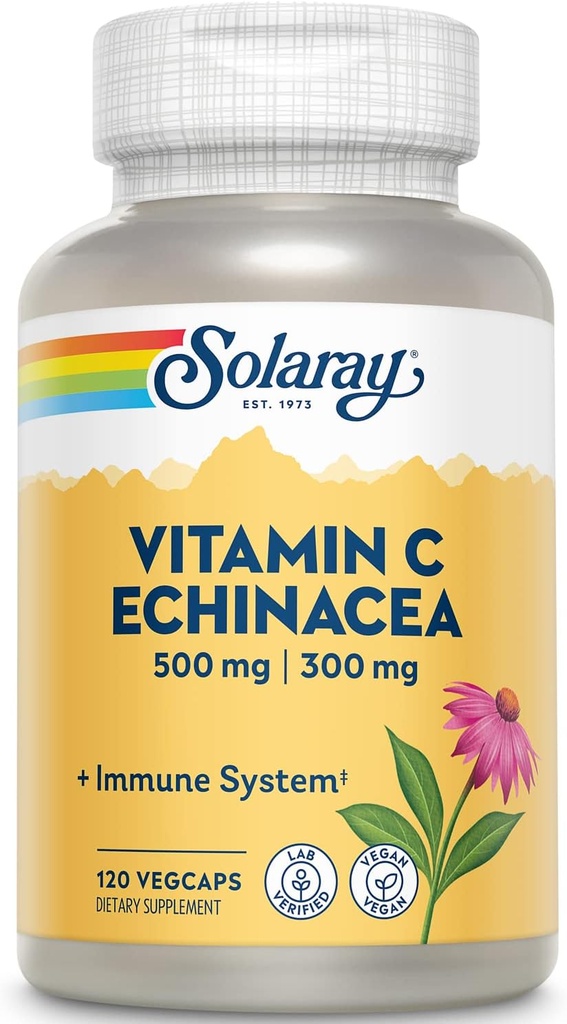 SOLARAY Vitamin C & Echinacea Root | Healthy Immune System Support w/ 500 mg VIT C & 300 mg Echinacea Per Capsule | Non-GMO & Vegan | 120 VegCaps 2