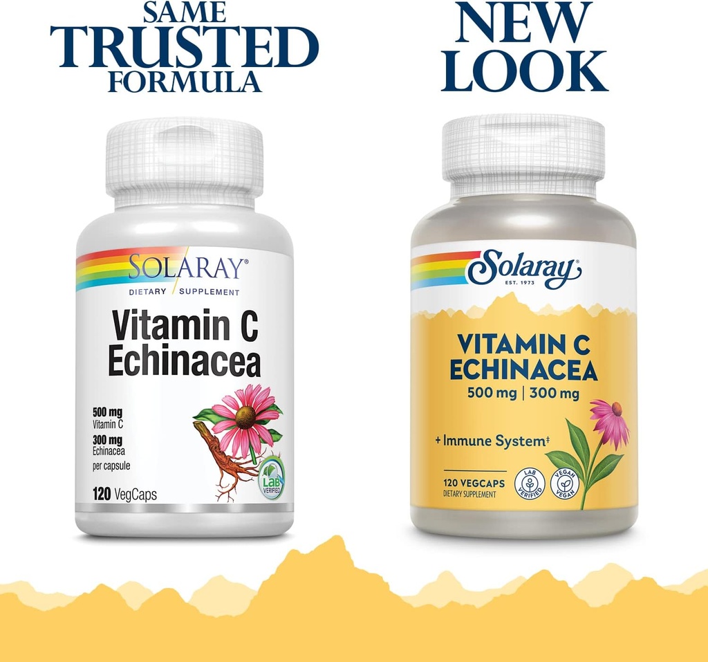 SOLARAY Vitamin C & Echinacea Root | Healthy Immune System Support w/ 500 mg VIT C & 300 mg Echinacea Per Capsule | Non-GMO & Vegan | 120 VegCaps 3