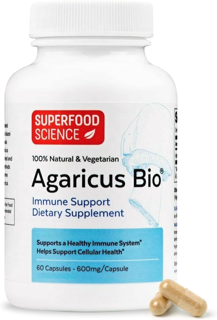Agaricus Bio 600 mg, Natural Killer Cell Activity -USA-Grown Organic Agaricus Blazei Murill Mushroom for Immune Support, Liver & Cellular Health, High Beta Glucan Supplements, 60 Caps 2