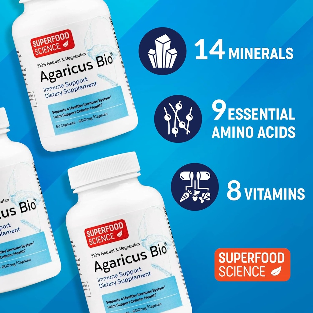 Agaricus Bio 600 mg, Natural Killer Cell Activity -USA-Grown Organic Agaricus Blazei Murill Mushroom for Immune Support, Liver & Cellular Health, High Beta Glucan Supplements, 60 Caps 4