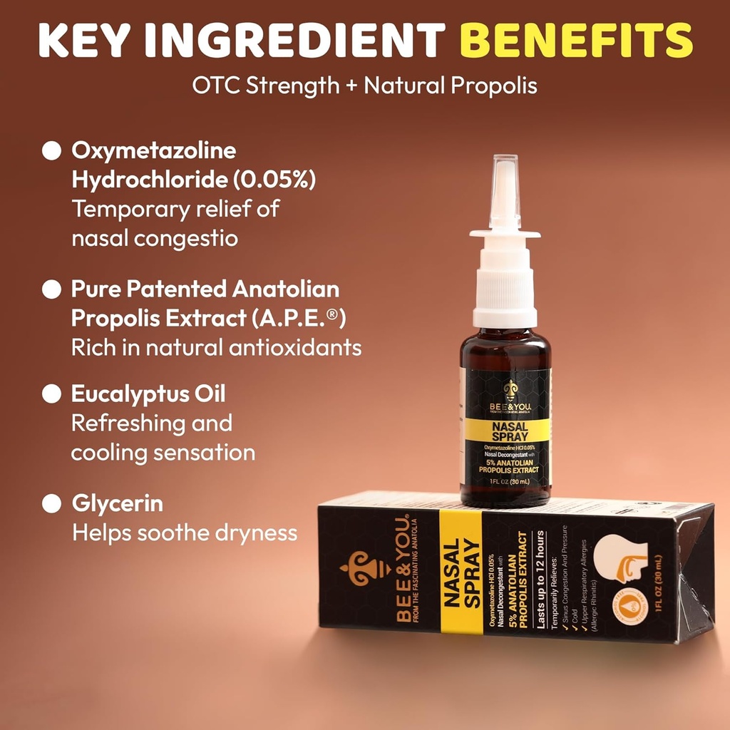 BEE and You Propolis Nasal Spray, 100% Pure Propolis Extract, Sinus & Congestion Relief, Natural Decongestant, Allergy Support, Nasal Moisturizing Spray | 1 fl oz 5