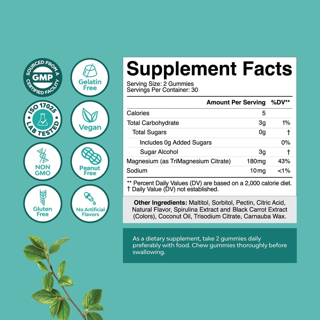 Sugar Free Magnesium Gummies for Adults - Vegan Chewable Magnesium Citrate Gummies with 180mg Elemental - Relaxing Gummy Non GMO Halal and Gluten Free Berry Flavor (2 Months) 4