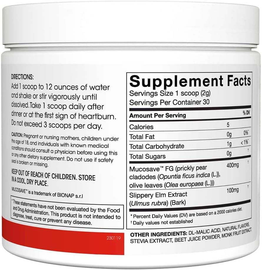 Reflux - Digestive Supplement - Each Tub = 30 Scoops = 30 Servings - Mucosal Support for Acid Issues - with Mucosave FG and Slippery Elm Bark (1 Tub) 4