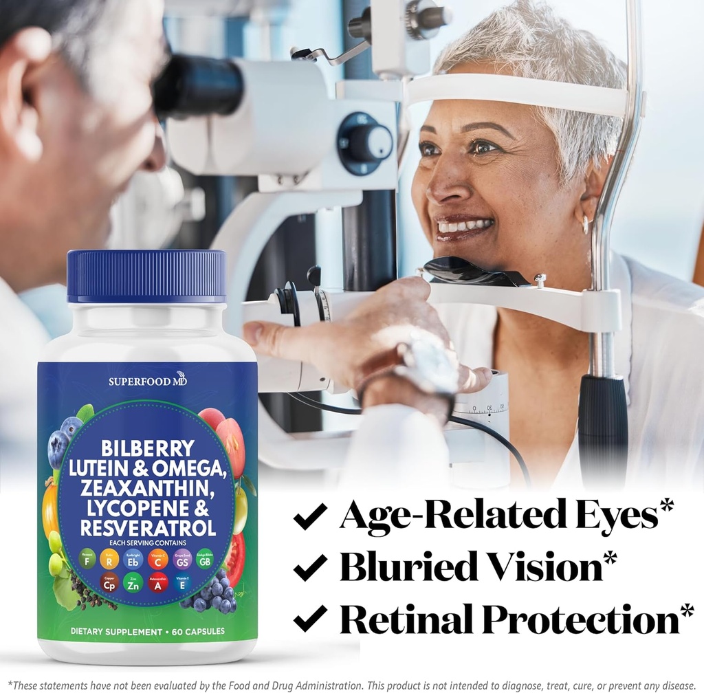 Superfood MD Eye Health Vitamins with Bilberry Lutein & Zeaxanthin Lycopene Resveratrol Grape Seed Extract Astaxanthin- AREDS 2 - Eye Vitamin - 60 Capsules 4