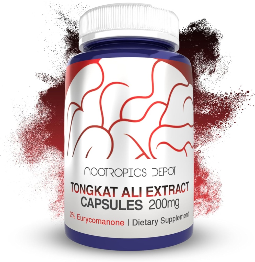 Nootropics Depot Tongkat Ali Extract Capsules | 200mg | 60 Count | 2% Eurycomanone by HPTLC | Eurycoma longifolia Root Extract 2