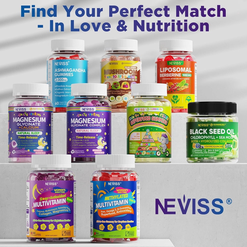 Magnesium Glycinate Gummies for Adults & Kids 4+, Sugar Free Magnesium Bisglycinate Supplement 400/200mg with B6D3, 5HTP, L-Theanine for Sleep & Relaxation, Brain, Muscle, Melatonin Free Gummies,1Pack 3