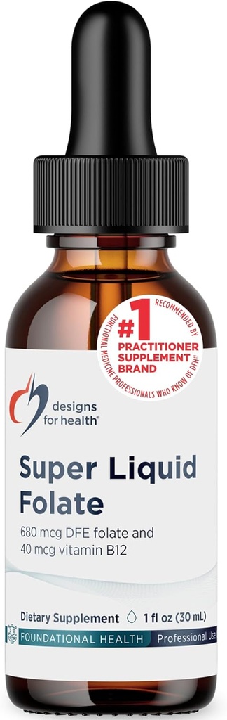 Designs for Health B12 + Folate Drops - Super Liquid Folate with Vitamin B12 as Methylcobalamin - 400mcg Folate + 40mcg Methyl B12 per Drop, Non-GMO + Vegetarian (660 Servings / 1 Fl Oz) 2