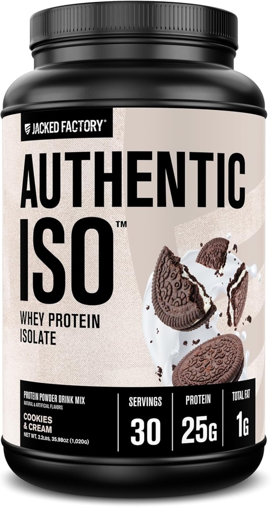 Jacked Factory Authentic ISO Grass Fed Whey Protein Isolate Powder - Low Carb, Non-GMO Muscle Building Protein w/No Fillers, Post Workout Recovery, Cookies & Cream 2