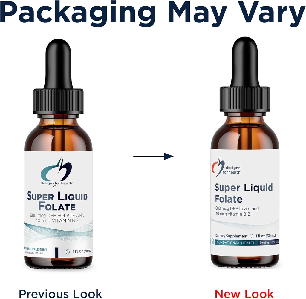 Designs for Health B12 + Folate Drops - Super Liquid Folate with Vitamin B12 as Methylcobalamin - 400mcg Folate + 40mcg Methyl B12 per Drop, Non-GMO + Vegetarian (660 Servings / 1 Fl Oz) 5