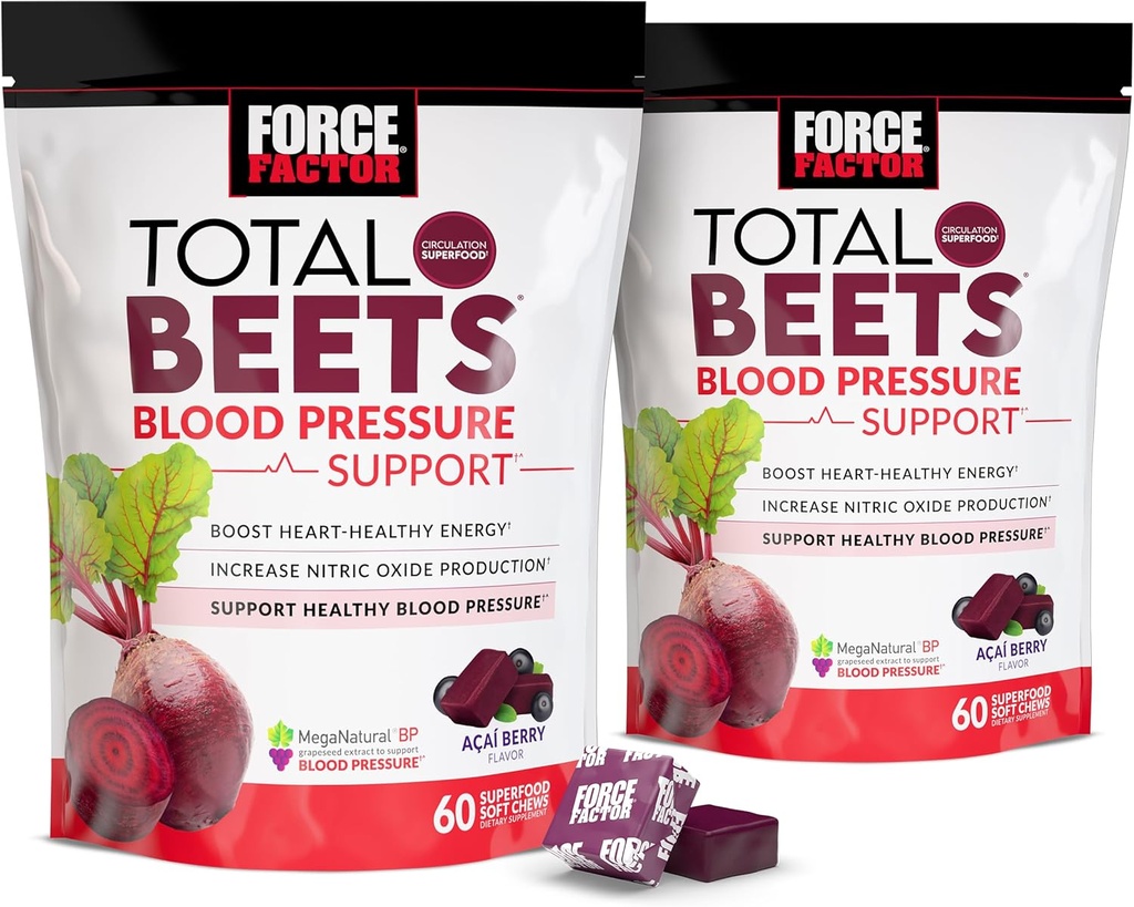 Force Factor Total Beets Blood Pressure Support Supplement with Beets Powder, Great-Tasting Chewables for Heart-Healthy Energy, and Increased Nitric Oxide, 120 Chews, 2-Pack 2