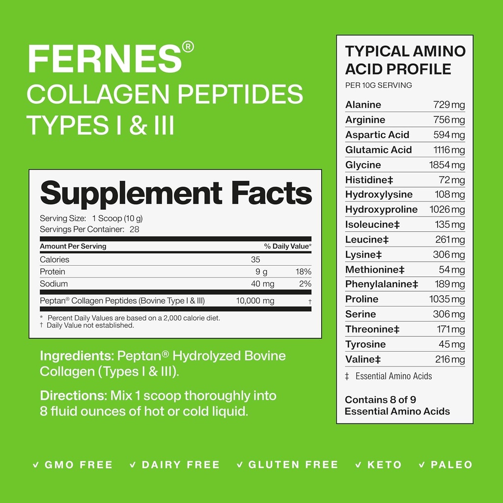 Hydrolyzed Collagen Peptides Supplement for Women & Men - Joint, Hair, Skin & Nails Support - Grass Fed Type I & III - Keto, Paleo - 28 Servings, 9.88 oz, Unflavored Powder 3
