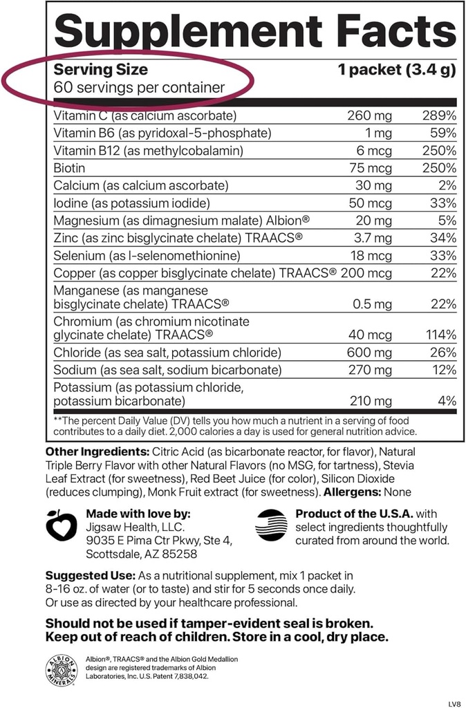 Jigsaw Health Electrolyte Supreme | Broad Spectrum of Electrolytes + Trace Minerals | Berry-Licious Flavor | 60 Servings (Packets) 3