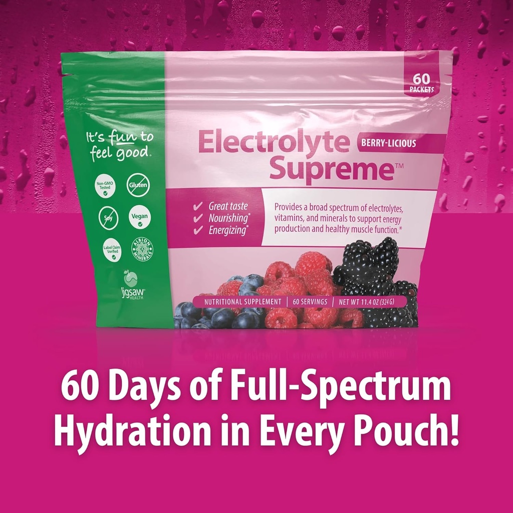Jigsaw Health Electrolyte Supreme | Broad Spectrum of Electrolytes + Trace Minerals | Berry-Licious Flavor | 60 Servings (Packets) 4
