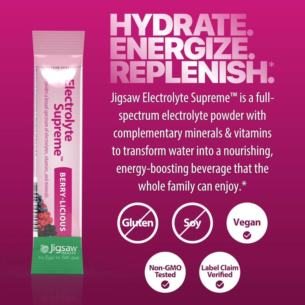 Jigsaw Health Electrolyte Supreme | Broad Spectrum of Electrolytes + Trace Minerals | Berry-Licious Flavor | 60 Servings (Packets) 5