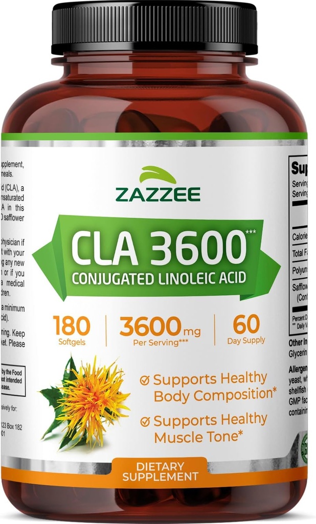 Zazzee High Potency CLA 3600, 180 Softgels, 3600 mg per Serving, Conjugated Linoleic Acid from Safflower Oil, Concentrated and Standardized, 60 Day Supply, Non-GMO and Made in The USA 2