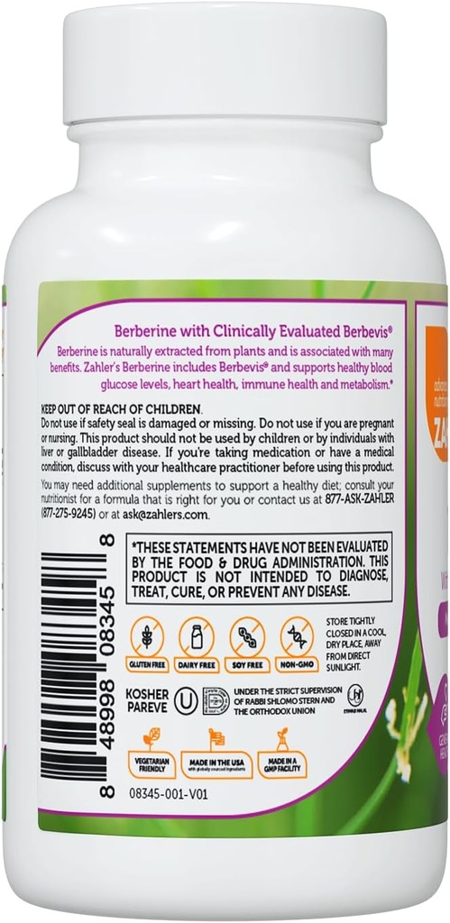 Berberine with Clinically Evaluated Berbevis, Metabolism and Glucos Support Formula, 60 Capsules. 5