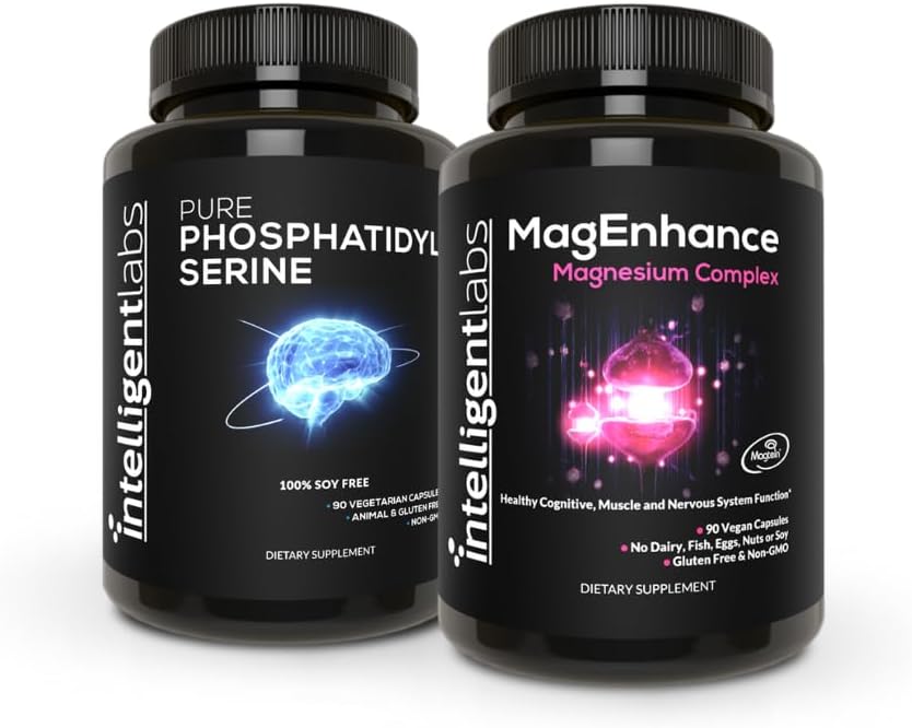 Intelligent Labs 2-in-1 Bundle of MagEnhance Triple Magnesium Complex (Magnesium L-Threonate, Glycinate, and Taurate) + Pure Phosphatidylserine 100mg, GMO and Soy-Free, 30-Day Supply Each 2