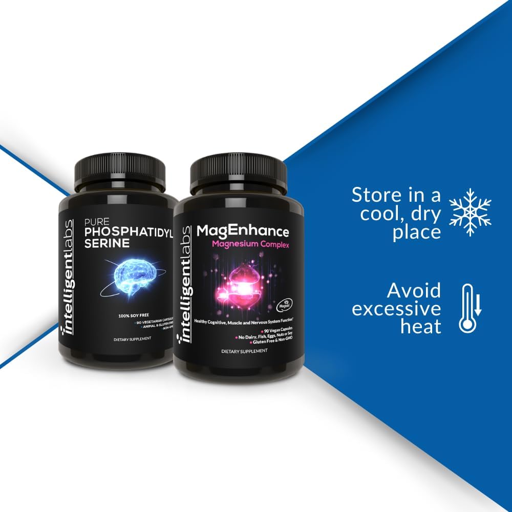 Intelligent Labs 2-in-1 Bundle of MagEnhance Triple Magnesium Complex (Magnesium L-Threonate, Glycinate, and Taurate) + Pure Phosphatidylserine 100mg, GMO and Soy-Free, 30-Day Supply Each 6
