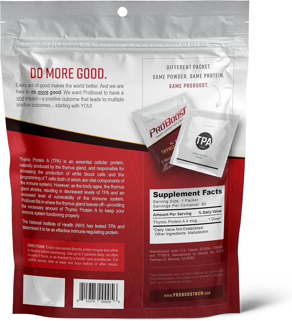 4 McG Thymic Protein A (TPA) Powder Packets - All Natural, Non-GMO, Immune Regulation and Support Supplement - 60 Packets, 4 McG TPA/Serving 6