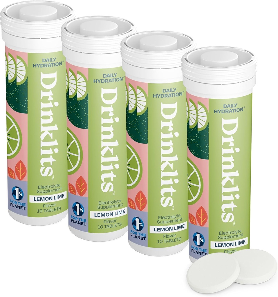Drinklits Lemon-Lime Daily Electrolyte Hydration Tablets (4) Tube Bundle | Natural Sports Drink – 0g Sugar – Excellent Flavor | 40 Servings - 10 Tablets Per Tube 2