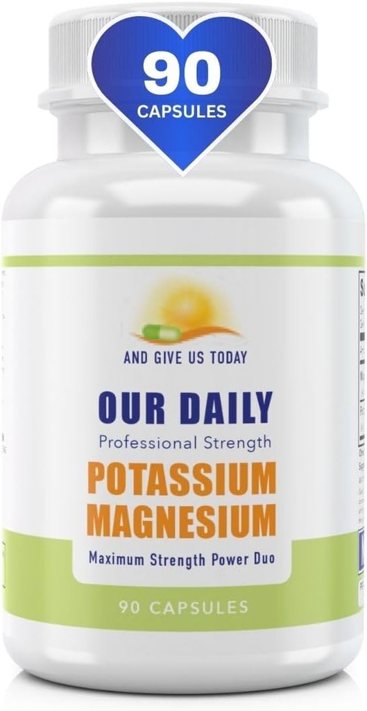 Our Daily Vites Magnesium Potassium Complex 90 Capsules Supplement High Absorption Magnesium Aspartate Oxide Support Vascular Health & Leg Cramp Potassium Aspartate Chloride 2