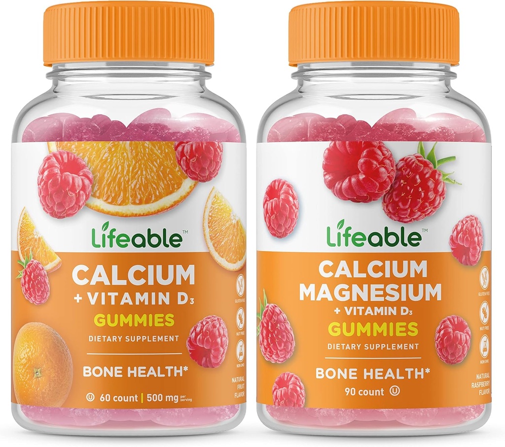 Lifeable Calcium with Vitamin D + Calcium Magnesium, Gummies Bundle - Great Tasting, Vitamin Supplement, Gluten Free, GMO Free, Chewable 2
