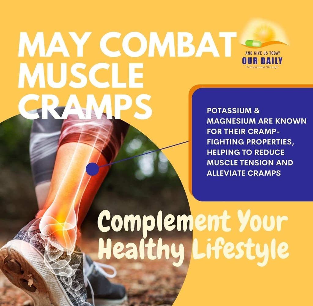Our Daily Vites Magnesium Potassium Complex 90 Capsules Supplement High Absorption Magnesium Aspartate Oxide Support Vascular Health & Leg Cramp Potassium Aspartate Chloride 5