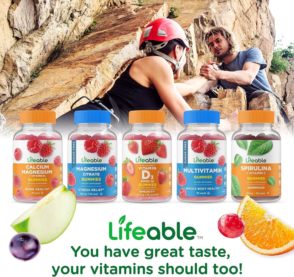Lifeable Calcium with Vitamin D + Calcium Magnesium, Gummies Bundle - Great Tasting, Vitamin Supplement, Gluten Free, GMO Free, Chewable 6