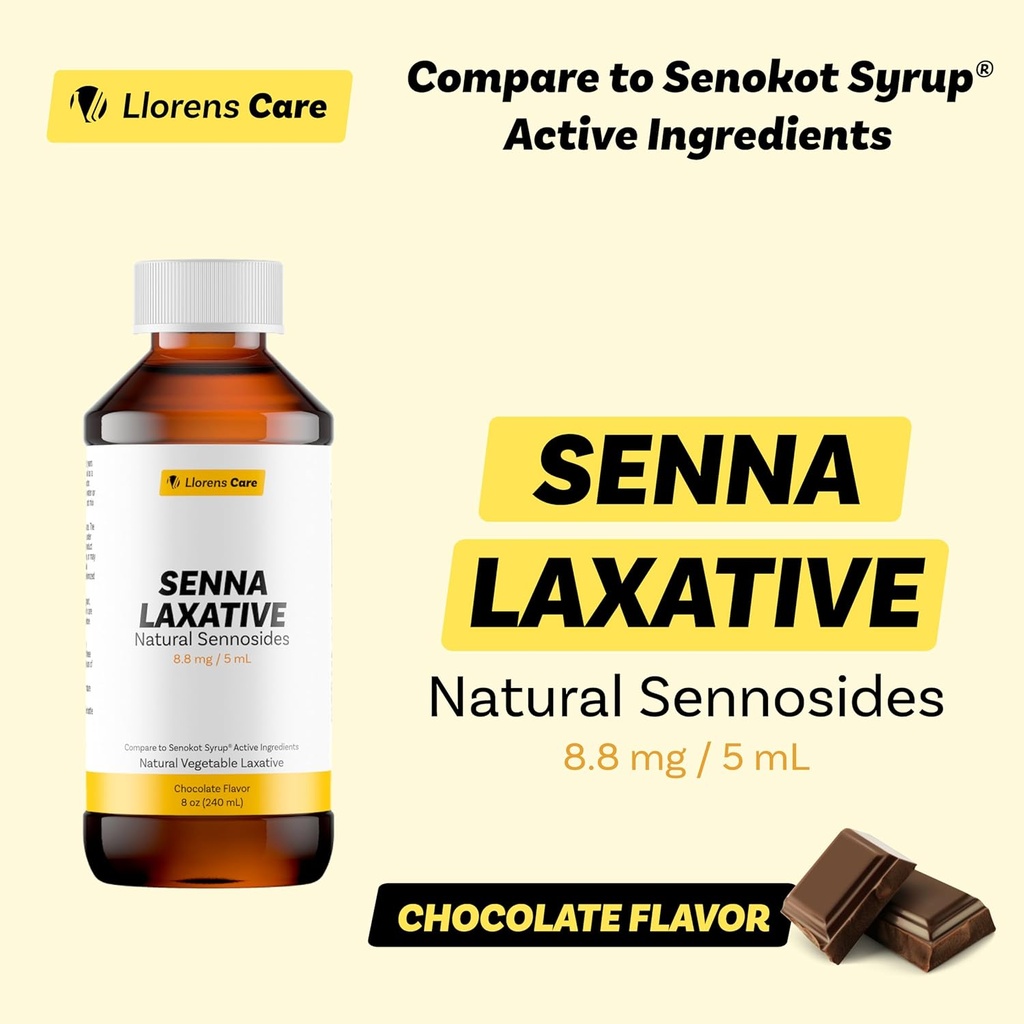 Senna Liquid Sennosides Senna Laxative by Llorens Care 8.8 mg. 5 mL. Made from Natural Sennosides. Liquid Laxative Alleviate Constipation & Provide Relief. Senna Syrup 3