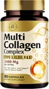 Multi Collagen Peptides 2400mg for Women – Best Hydrolyzed Collagen Complex with 5 Types (I, II, III, V, X) - Grass Fed - Hair, Skin, Nail, Bone & Joint Support for Beauty & Wellness – 60 Capsules 2