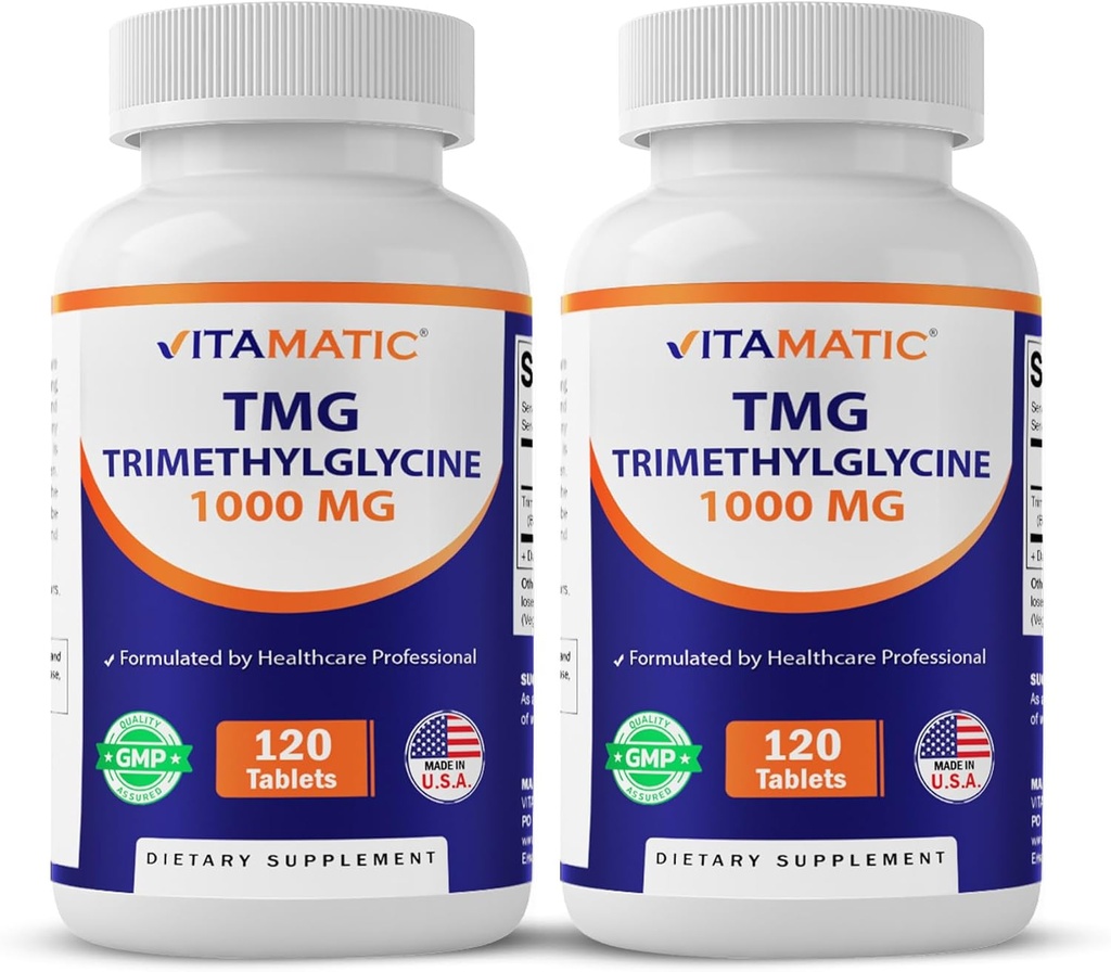 Vitamatic TMG Supplements 1000mg - Trimethylglycine - Betaine Anhydrous - 120 Tablets - 120 Servings - Non-GMO & Gluten Free (2 Bottles) 2