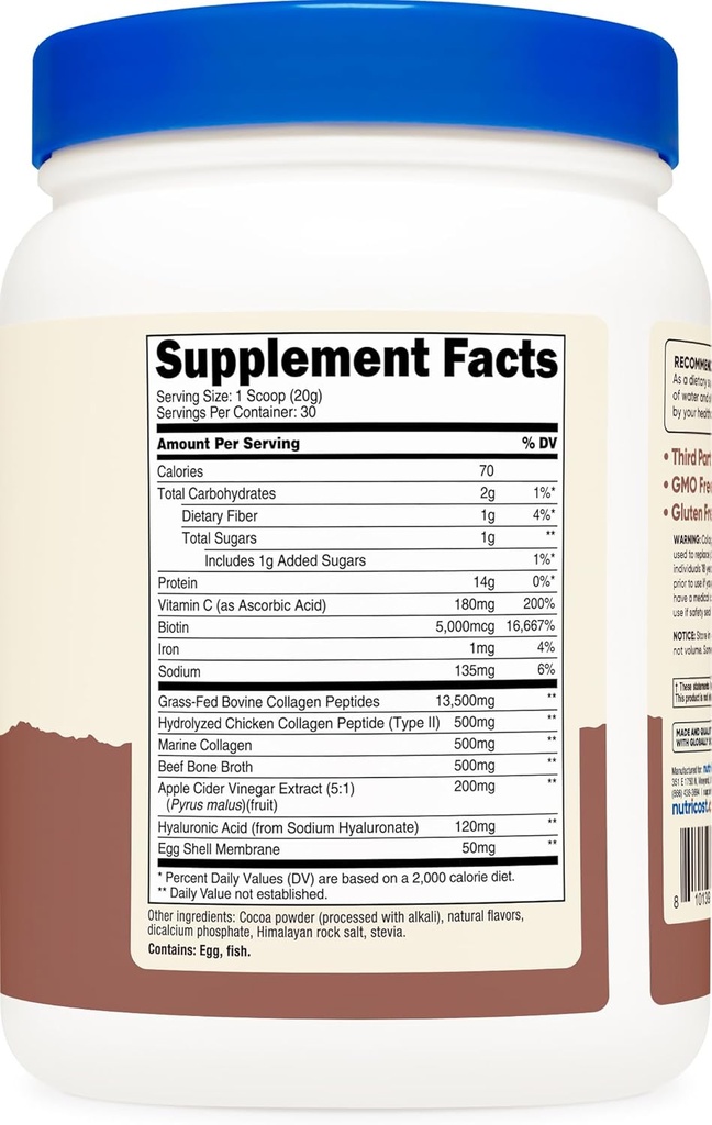Nutricost Multi Collagen + Beauty & Protein Powder (Milk Chocolate Flavor) 30 Servings - with Biotin and Collagen Peptides, Non-GMO, Gluten-Free 6