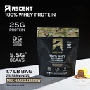 Ascent 100% Whey Protein Powder - Post Workout Whey Protein Isolate, Zero Artificial Flavors & Sweeteners, Gluten Free, 5.5g BCAA, 2.6g Leucine, Military Exclusive, Mocha Cold Brew 1.7 lb 3